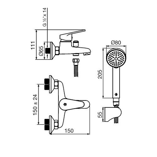 plano_monocomando_fv_0310-m4 Monocomando Bañera y Ducha Exterior FV M4 Compacta 0310/M4