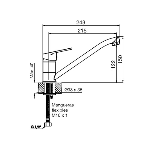 plano_monocomando_fv_0411.01-m4 Monocomando Mesada Cocina FV M4 Compacta 0411.01/M4