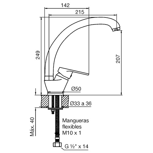plano_monocomando_fv_0423-m4 Monocomando Mesada Cocina Pico Alto FV M4 Compacta 0423/M4