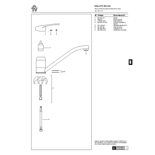 despiece_monocomando_fv_0411.01-b1 Monocomando Mesada Cocina FV Arizona 0411.01/B1