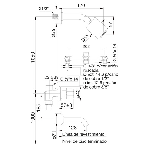 plano_dob_com_arizona_plus_fv_0103-b1p Grifería Bañera y Ducha Doble Comando FV Arizona Plus 0103/B1P