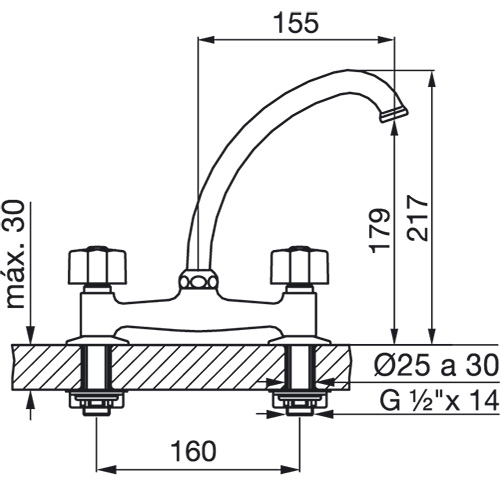 plano_dob_com_arizona_plus_fv_0413-b1p Grifería Mesada Cocina Doble Comando FV Arizona Plus 0413/B1P