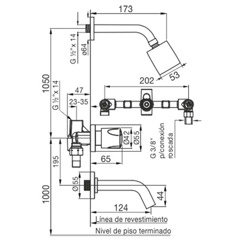 plano_dob_com_pampa_fv_0103-b6 Grifería Bañera y Ducha Doble Comando FV Pampa 0103/B6