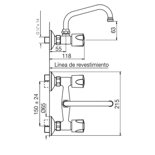 plano_dob_com_pampa_fv_0409.02-b6 Grifería Cocina / Lavadero Doble Comando Exterior FV Pampa 0409.02/B6