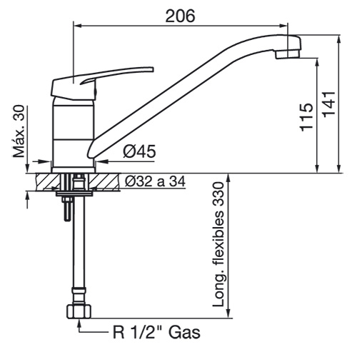 plano_monocomando_fv_0411.01-b1 Monocomando Mesada Cocina FV Arizona 0411.01/B1