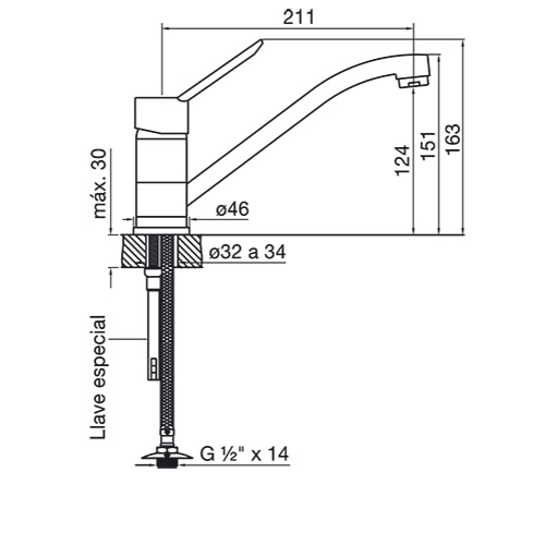 plano_monocomando_fv_0411.01-b2 Monocomando Mesada Cocina FV Newport 0411.01/B2