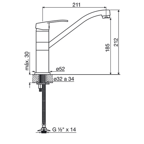 plano_monocomando_fv_0411.02-b1 Monocomando Alto Mesada Cocina FV Arizona 0411.02/B1
