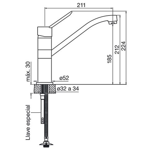plano_monocomando_fv_0411.02-b2 Monocomando Alto Mesada Cocina FV Newport 0411.02/B2