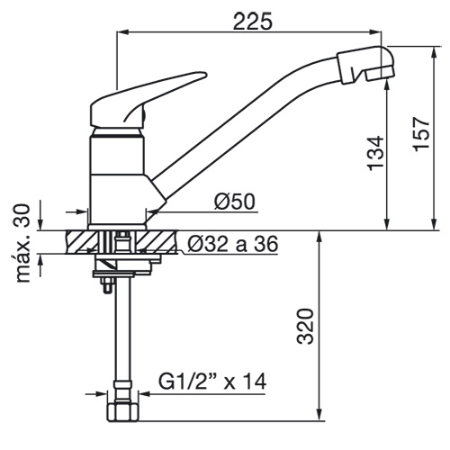 plano_monocomando_fv_0411.04-27 Monocomando Mesada Cocina FV Alabama 0411.04/27